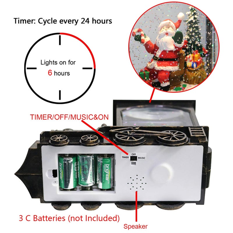 GenSwin Lighted Christmas Snow Globe Lantern  Battery Operated Santa Claus Musical Train LED Water Glittering with 6H Timer  Christmas Home Decoration Gift(Copper) - Image 5